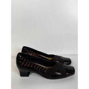 Ros Hommerson Vale Brown Crocodile Block Heel Women Shoes Size 8M